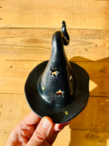 Chapeau de Sorcière  - photophore noir et doré 3
