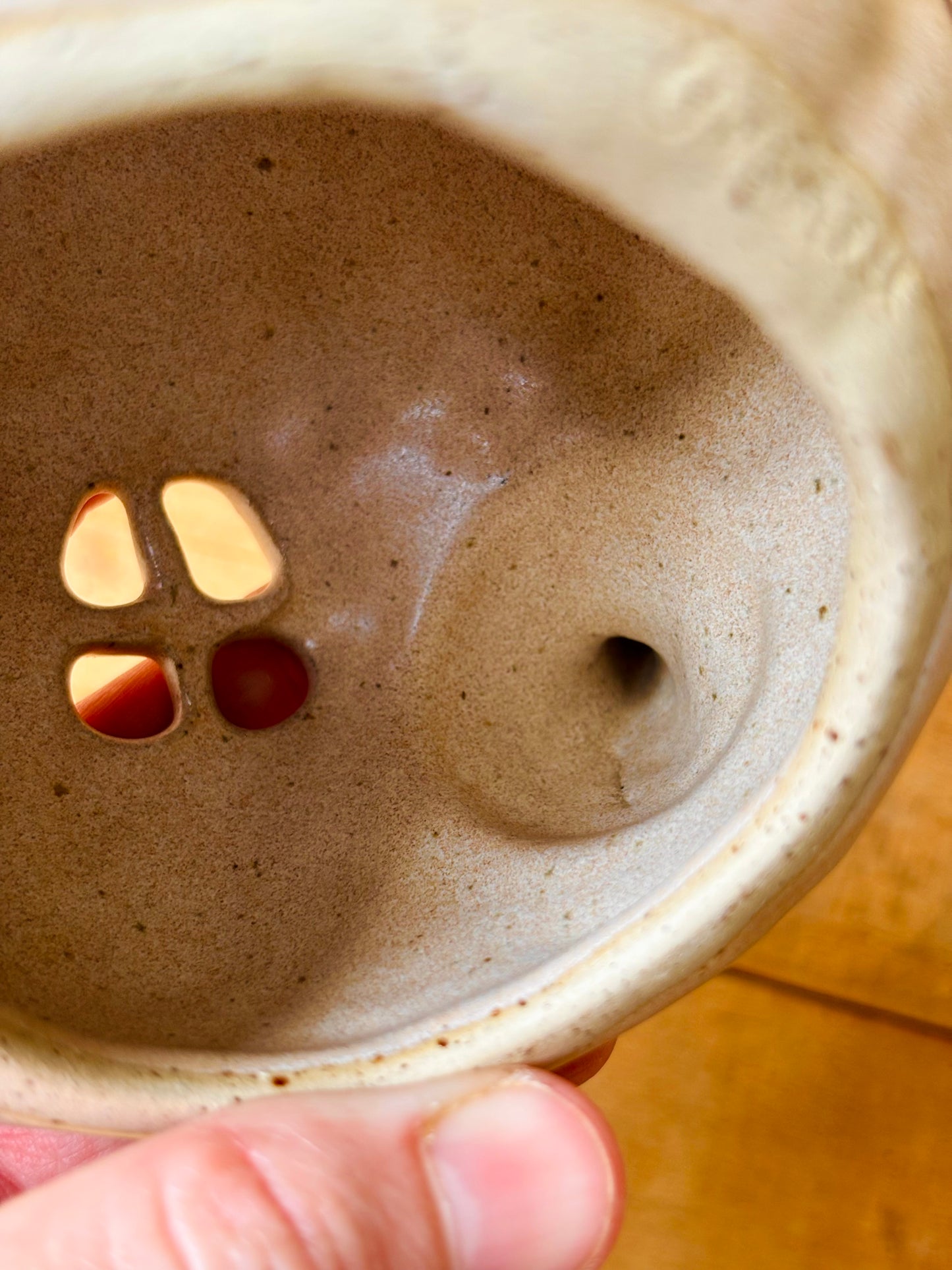 Théière citrouille - photophore beige pyrité et or - 2 - imparfaite