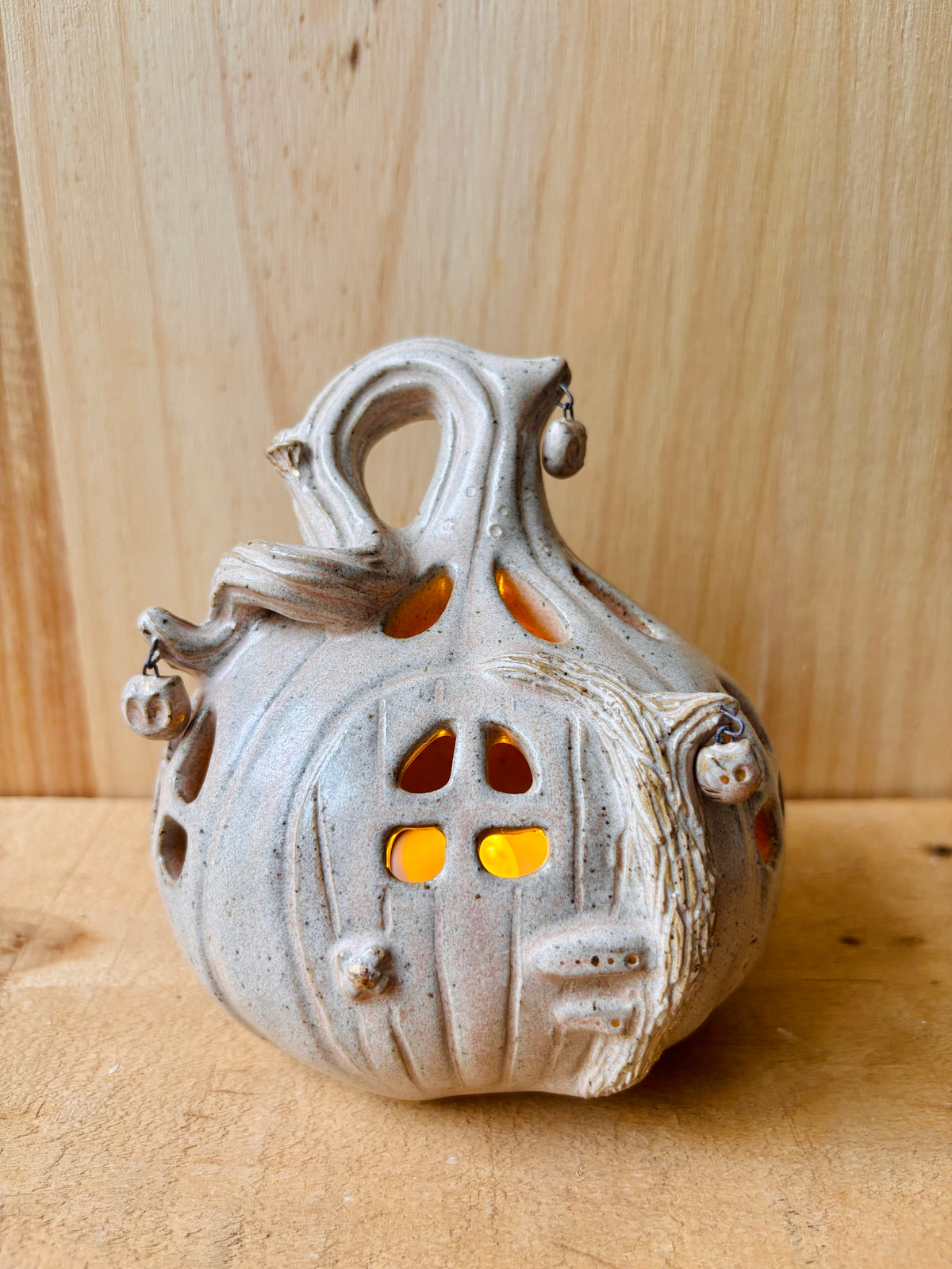 Maison citrouille - photophore beige moucheté