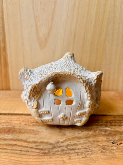 Maison Hobbit - photophore blanc et or 26