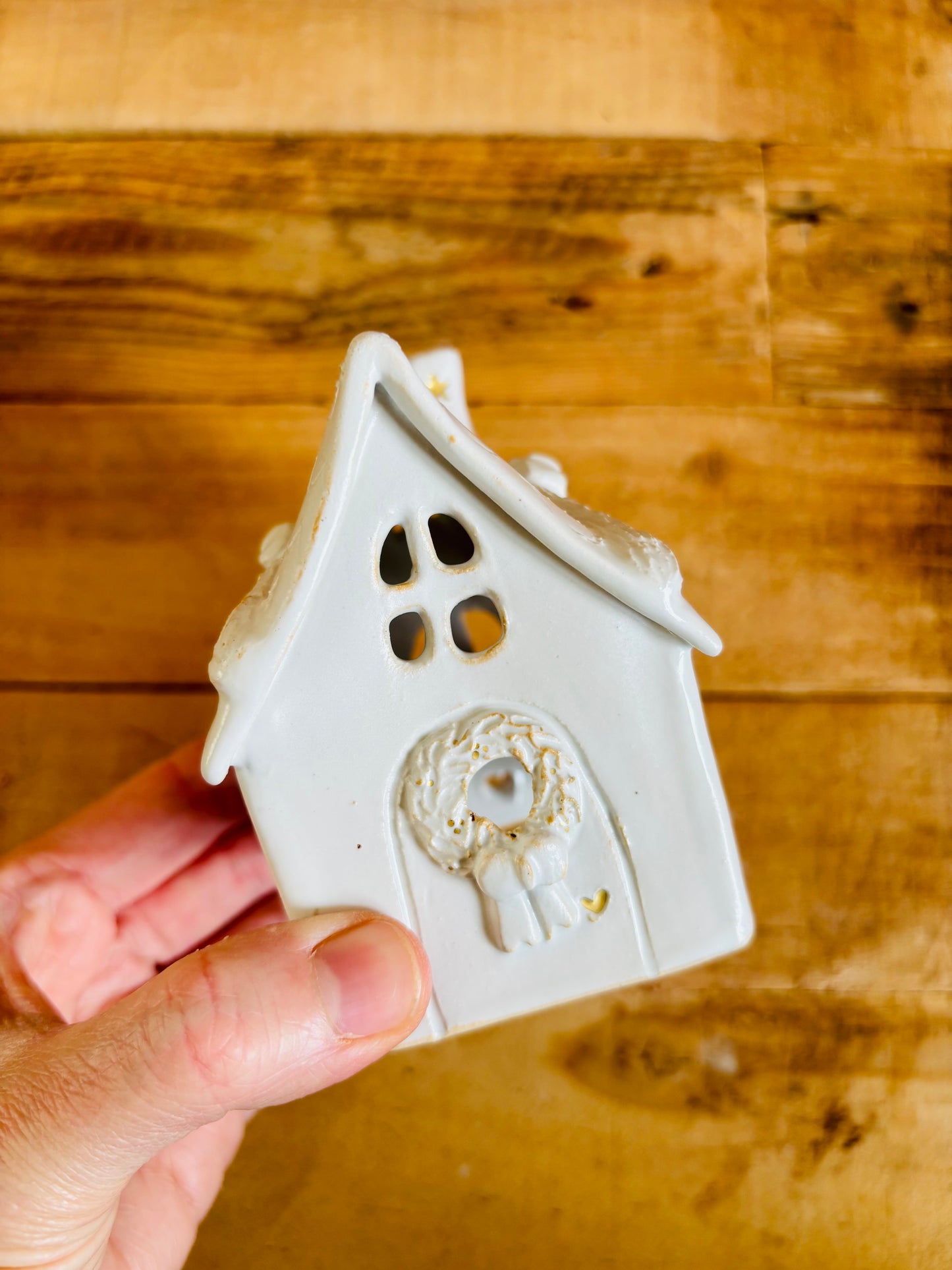 Maison de Noël - photophore blanc et or 23