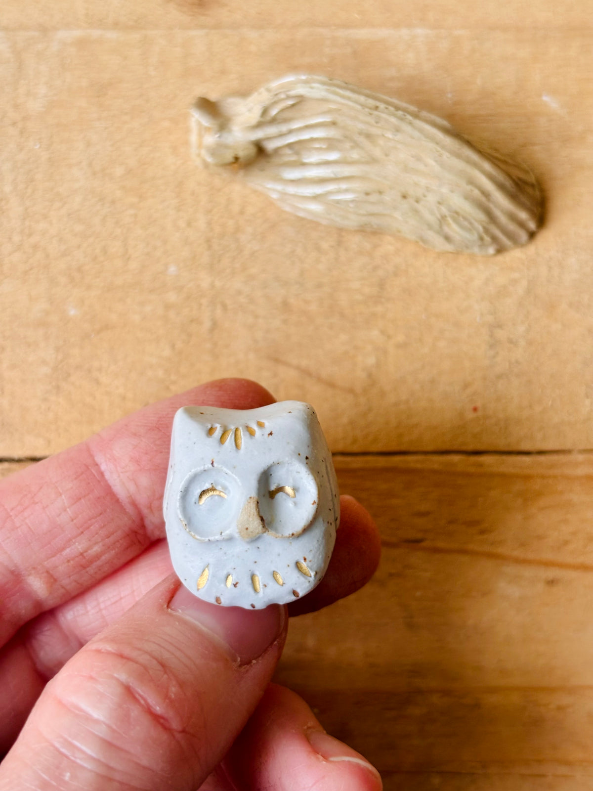 Hibou miniature blanc pyrité et or - 2