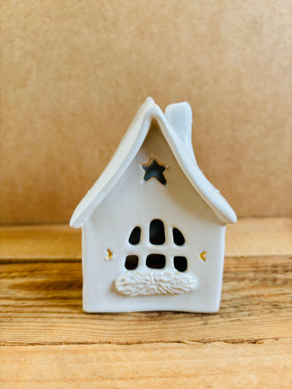 Maison de Noël - photophore blanc et or 30