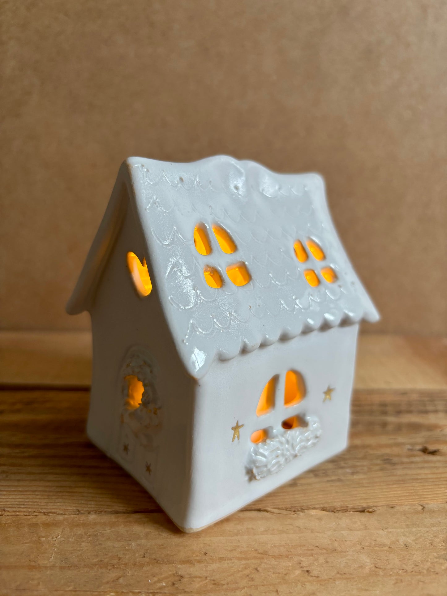 Maison de Noël - photophore blanc et or 30