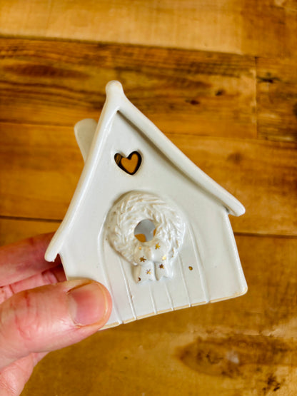 Maison de Noël - photophore blanc et or 25