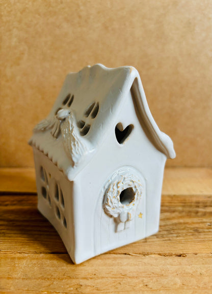 Maison de Noël - photophore blanc et or 32