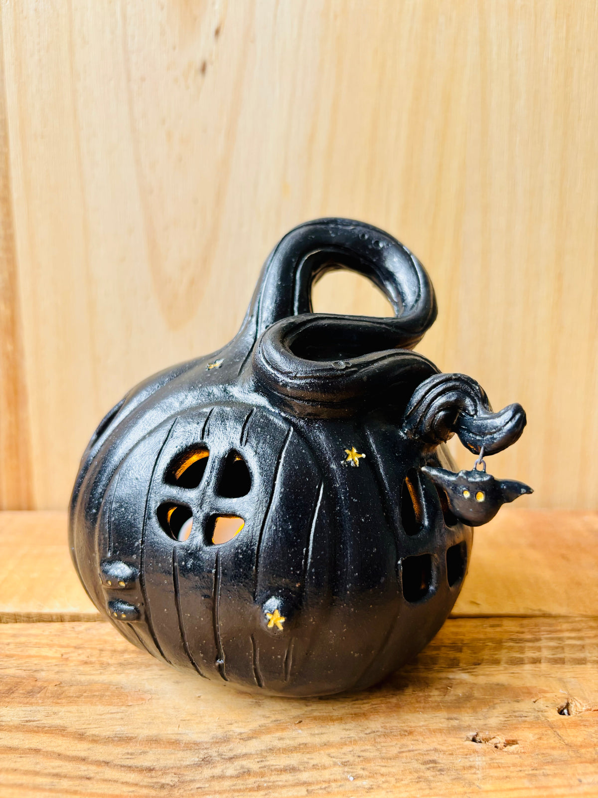 Maison citrouille - photophore noir et doré - 3