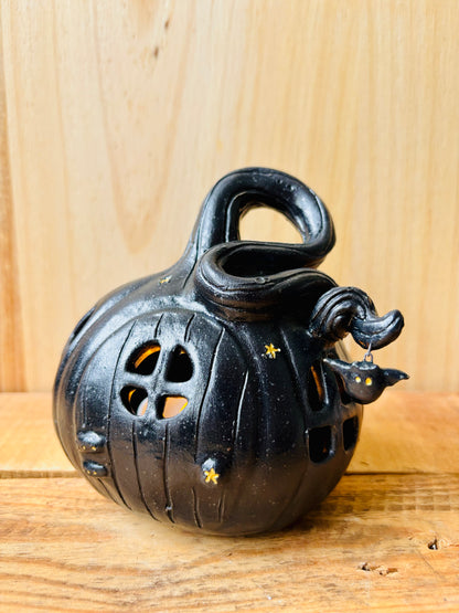 Maison citrouille - photophore noir et doré - 3