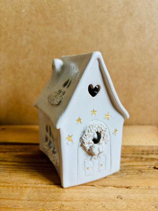 House 1 - white and gold tealight holder