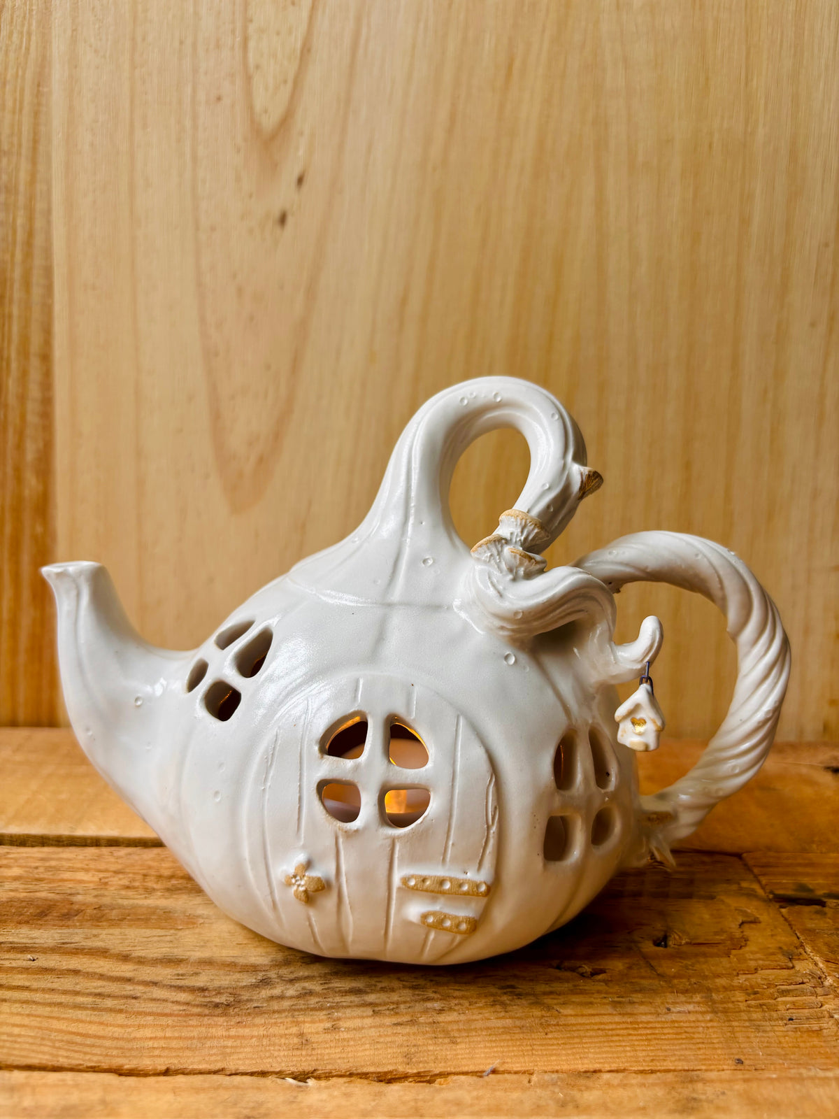 Théière citrouille - photophore blanc et or - 3