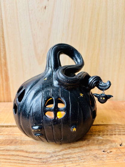 Maison citrouille - photophore noir et doré - 3