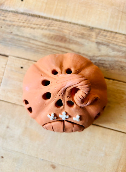 Maison citrouille - photophore orange et blanc imparfait