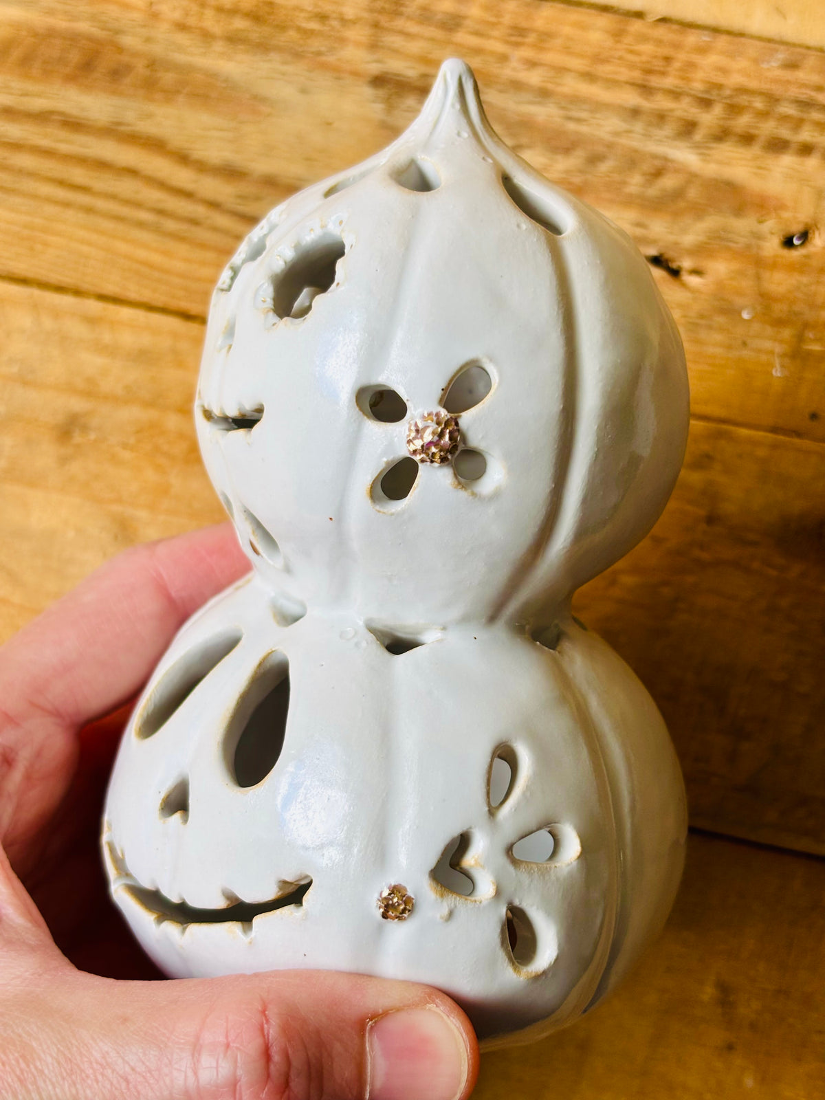 Duo de citrouilles - photophore blanc et or