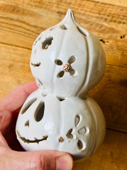 Duo de citrouilles - photophore blanc et or