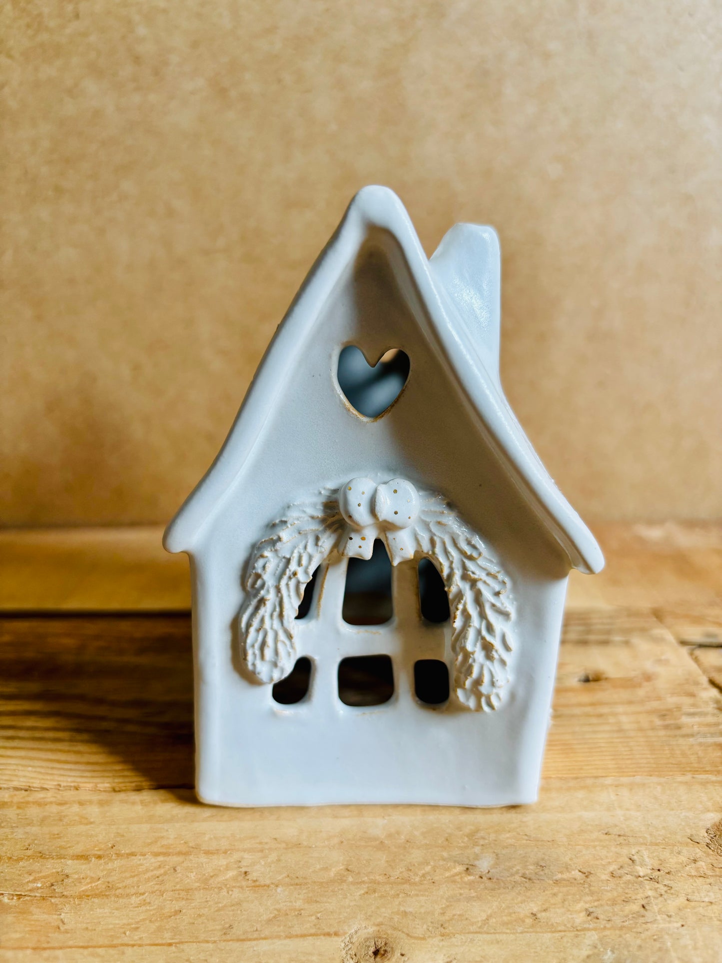 Maison de Noël - photophore blanc et or 9