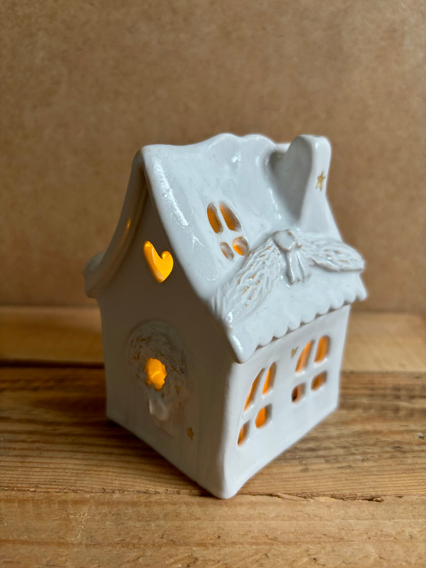 Maison de Noël - photophore blanc et or 32