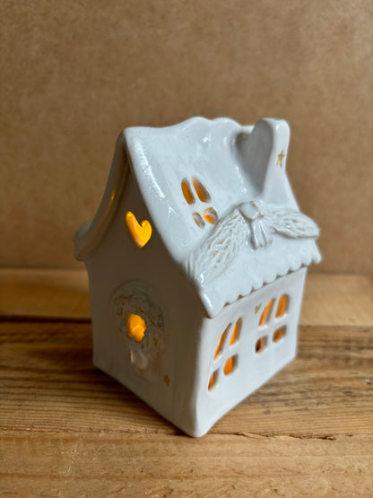 Maison de Noël - photophore blanc et or 32