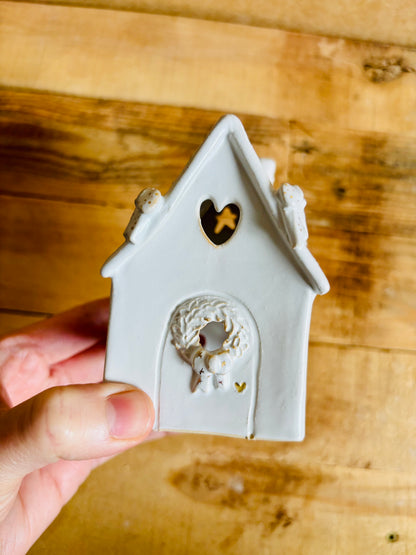 Maison de Noël - photophore blanc et or 7