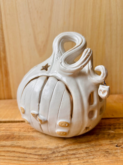 Maison citrouille - photophore blanc et or - imparfaite
