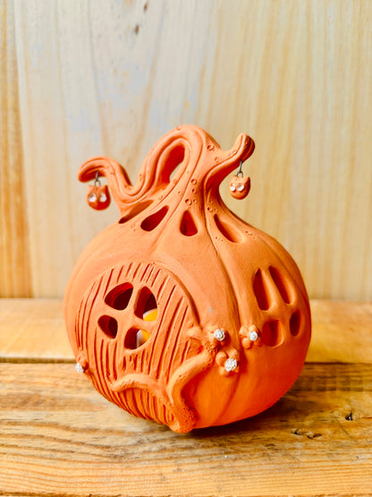 Maison citrouille - photophore orange 2 - imparfaite
