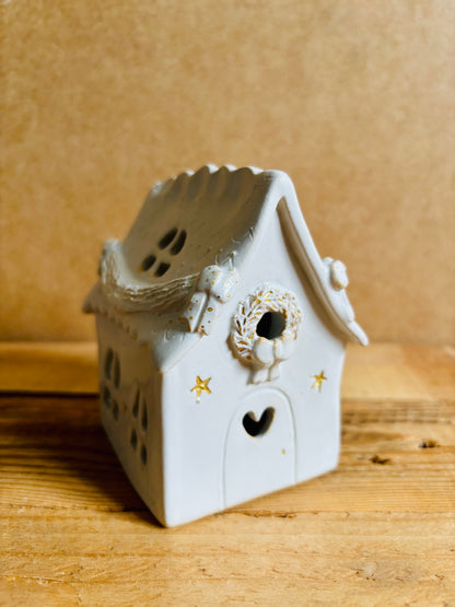 Maison de Noël - photophore blanc et or 8