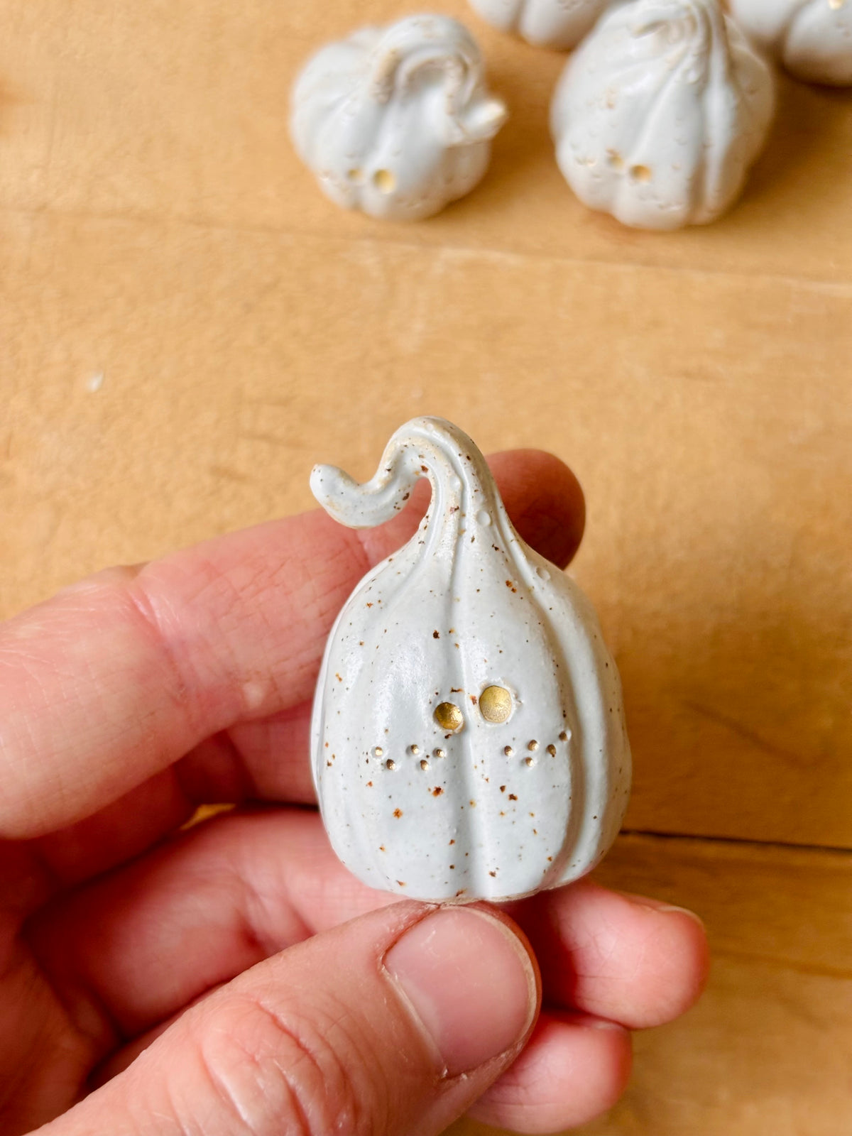 Citrouille miniature blanc pyrité et or - 5