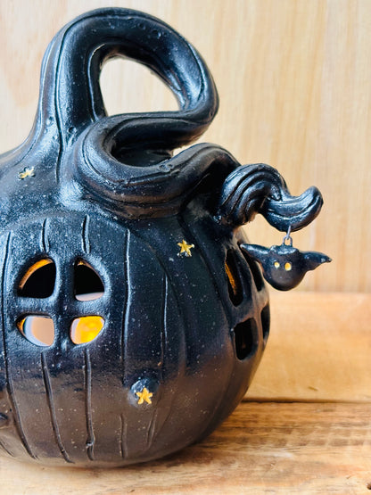 Maison citrouille - photophore noir et doré - 3