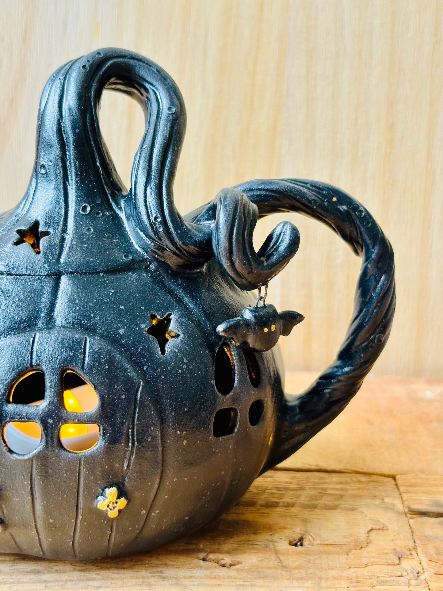 Théière citrouille - photophore noir et doré - 2