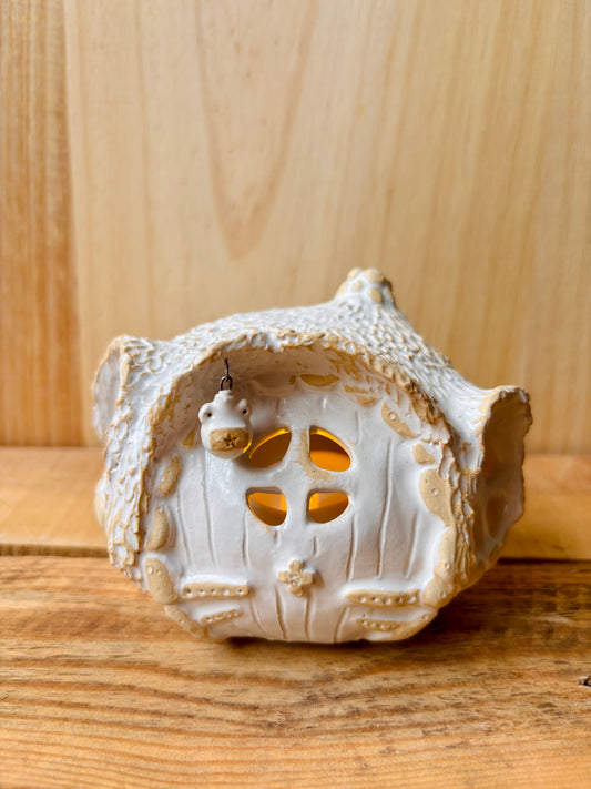 Maison Hobbit - photophore blanc et or 38