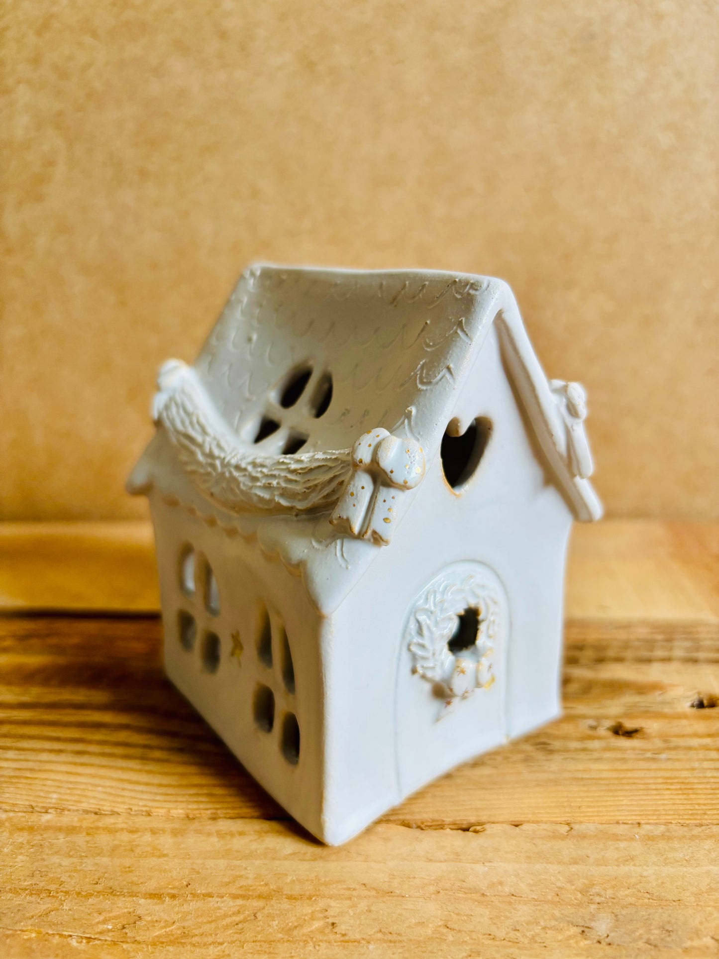 Maison de Noël - photophore blanc et or 7