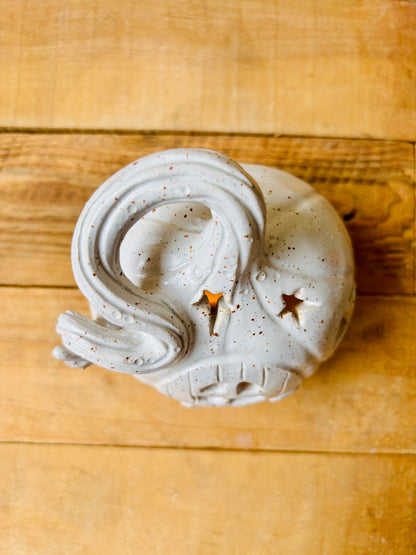 Maison citrouille - photophore blanc moucheté et or 1 - imparfaite