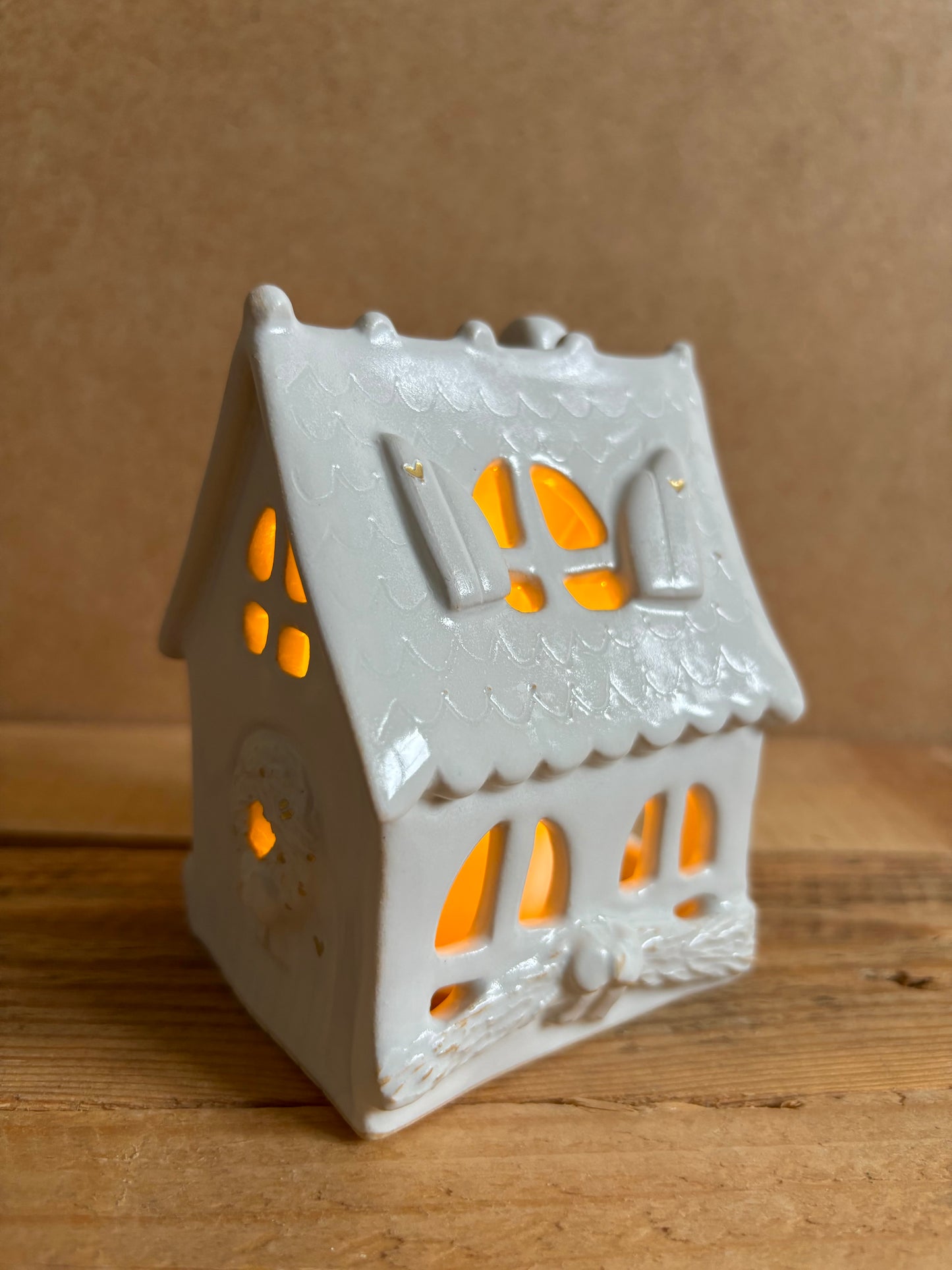 Maison de Noël - photophore blanc et or 31