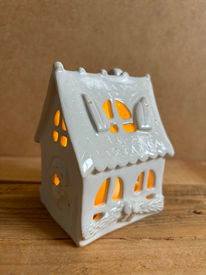 Maison de Noël - photophore blanc et or 31