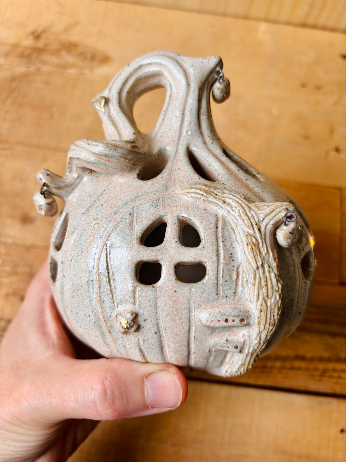 Maison citrouille - photophore beige moucheté