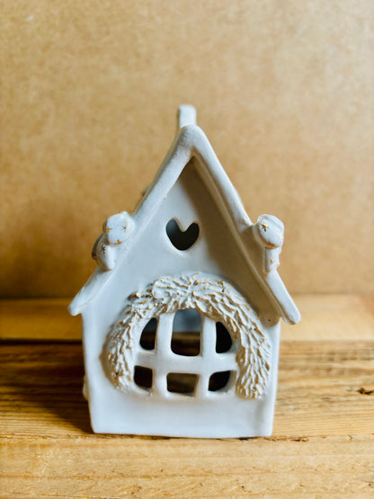 House 1 - white and gold tealight holder