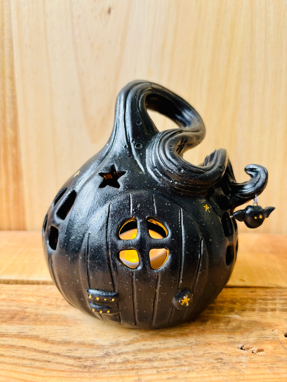Maison citrouille - photophore noir et doré - 1