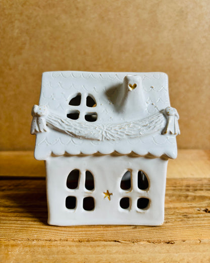 Maison de Noël - photophore blanc et or 7