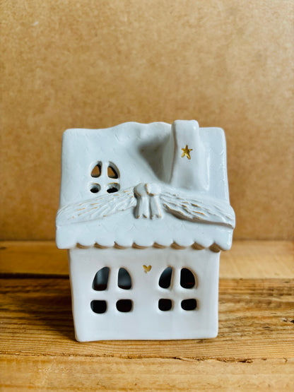 Maison de Noël - photophore blanc et or 32