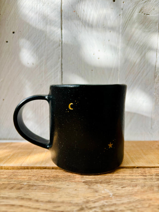 Starry Night Mug - black and gold - imperfect