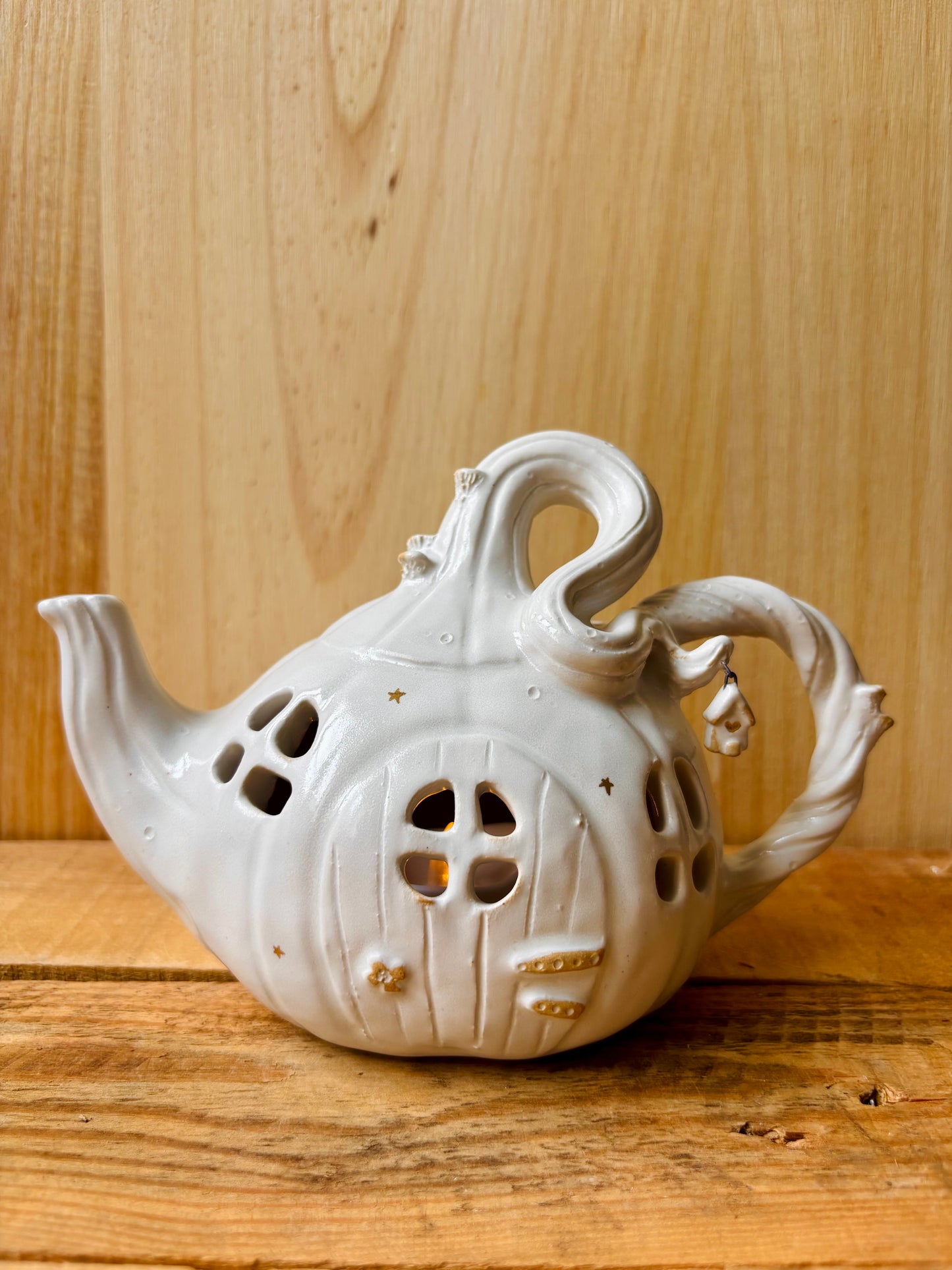 Théière citrouille - photophore blanc et or - 5 - imparfaite