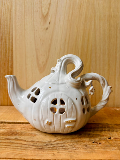 Théière citrouille - photophore blanc et or - 5 - imparfaite