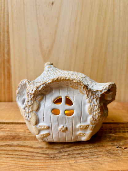Maison Hobbit - photophore blanc et or 25