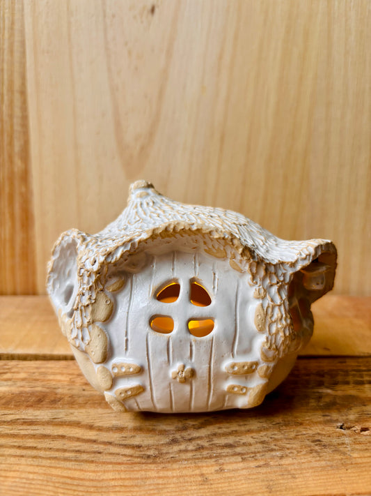 Maison Hobbit - photophore blanc et or 25