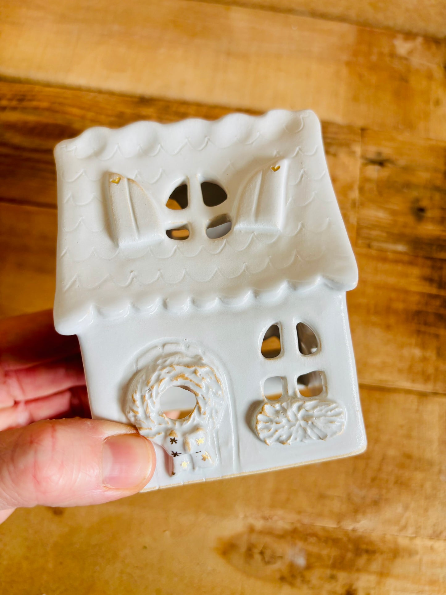 Maison de Noël - photophore blanc et or 27