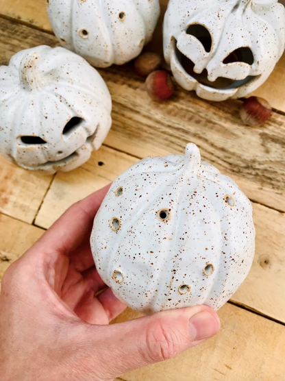 Pumpkin - speckled white tealight holder