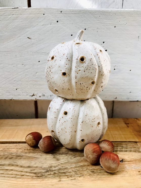 Pumpkin - speckled white tealight holder