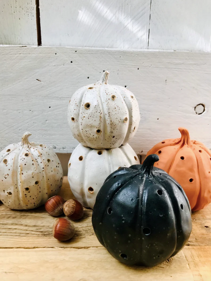 Pumpkin - speckled white tealight holder