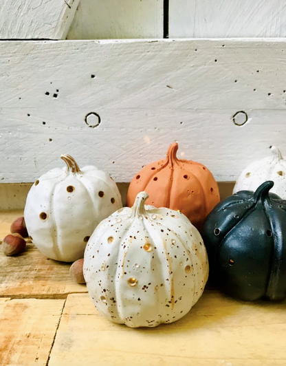 Pumpkin - speckled white tealight holder