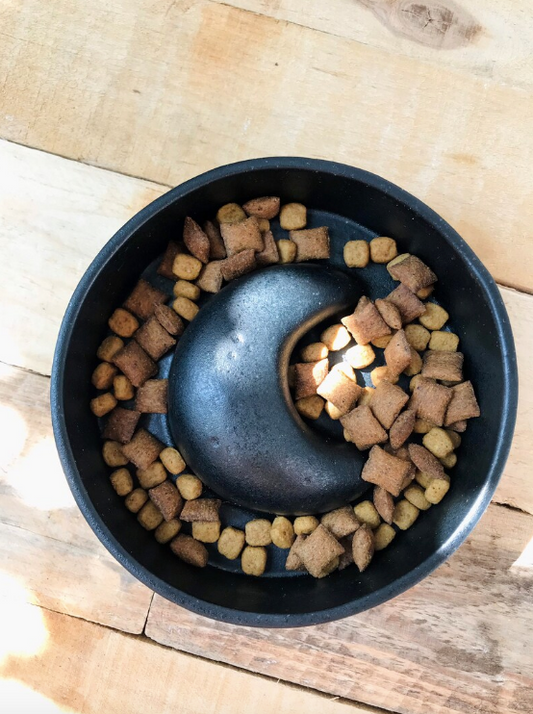 Anti-glutton bowl with black moon pattern