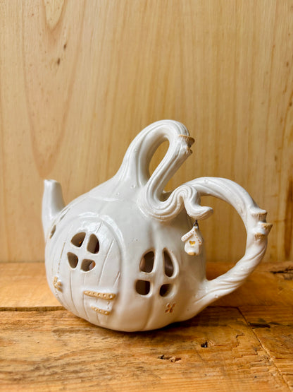 Théière citrouille - photophore blanc et or - 2 - imparfaite